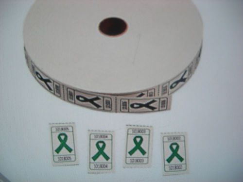 100 Cerebral Palsy, Organ, Kidney, Cancer Awareness Green Ribbon Raffle Tickets