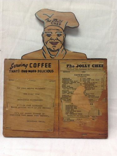 The Jolly Chef Restaurant Vintage Wood Menu Chicago Bar And Grill
