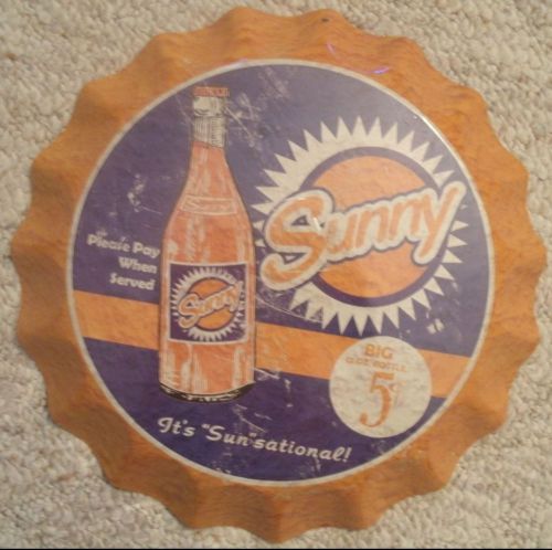 Sunny Bottle 5 Cents Orange Soda Pop Metal Sign It&#039;s &#034;Sun&#034;sational!