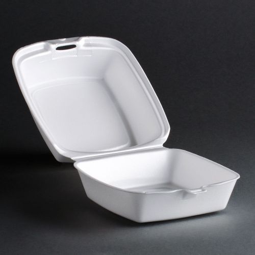 (50) 5&#034; Sandwich Container White Foam Hinged Lid Food Tray Dart Take Out Party