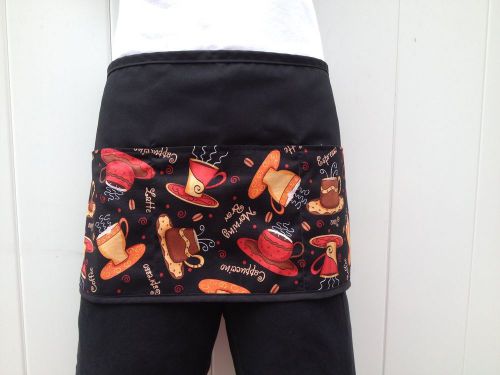 BLACK coffee cup  3 POCKET WAITRESS WAIST APRON BAR CAFE SERVERS  Resturant -USA