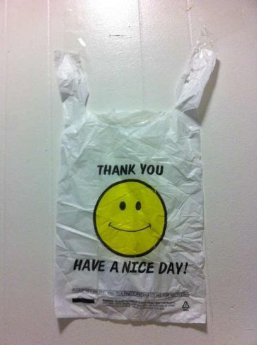 190 Large 12&#034;x7&#034;x23&#034; (1/6) 24micron White Smile Face Thank You Shopping Bags