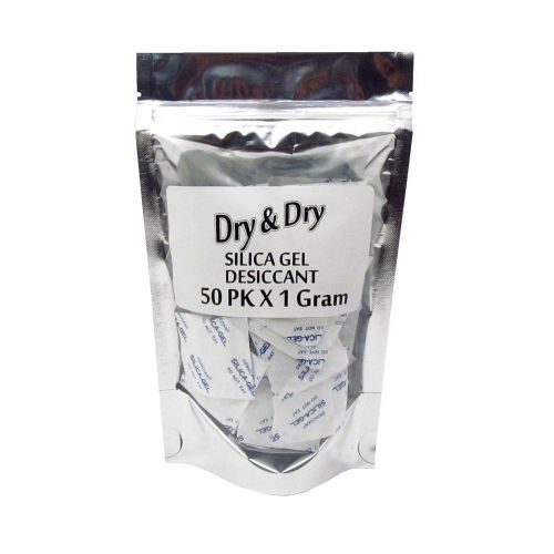 1 gram X 50 PK  &#034;Dry &amp; Dry&#034; Silica Gel Desiccant  - FDA Compliant Food Safe