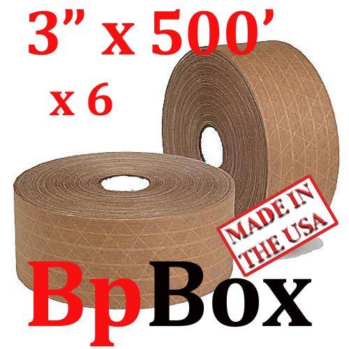 Sealing reinforced tape roll tan kraft 3&#034; x 500&#039; ft - 6 tapes&#039; for sale