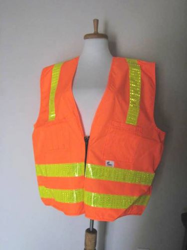 Smc orange reflective safety vest class 3 lg 2 pocket new #2214198 ansi 107-1999 for sale