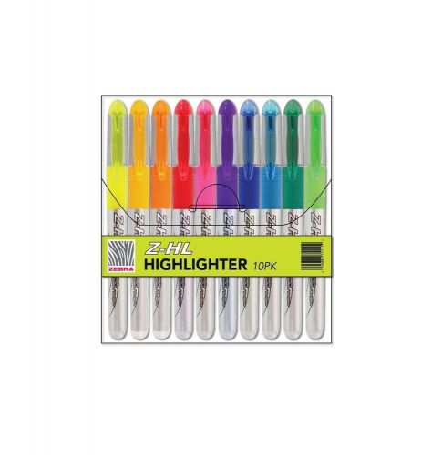 Zebra Z HL Assorted Liquid Ink Chisel Tip Highlighters Pack of 10 ZEB71111 New