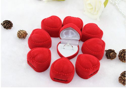 GOOD 10pcs Romantic velet Red Heart Ring gift Boxes Jewelry Supplies 2015 US1 WB