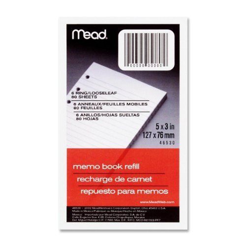 Mead MEA-46530 Memo Book Refill Paper - 80 Sheet[s] - Narrow Ruled - 3 X 5 - 2 E