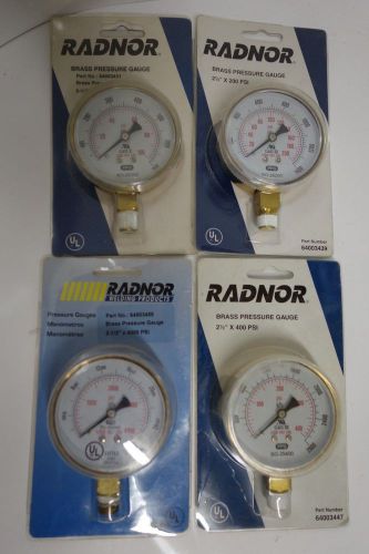 (4)radnor 2 1/2&#034; brass pressure gauges