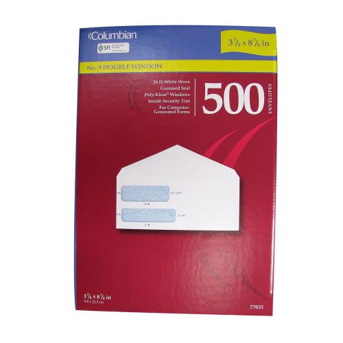 Columbian poly-klear white no. 9 double window envelopes - 500 pack mailers for sale