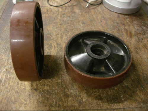 Pair of caster  wheels size 8 x 2 made in sweden good condition brown &amp; black for sale