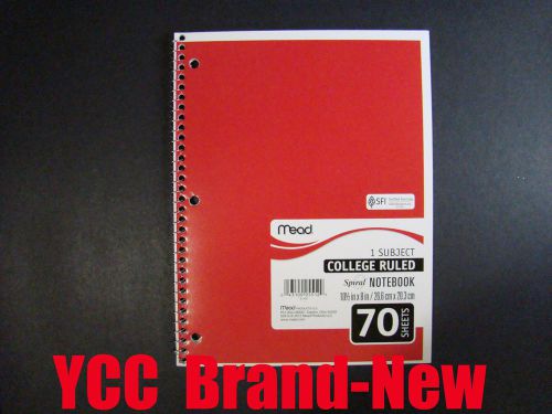 Mead Spiral Notebook,1subject,70sheets,college ruled,red cover,10.5x8in,1pk
