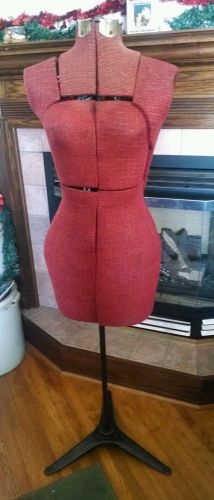 Rare red antique vintage dress form mannequin adjustable with stand for sale
