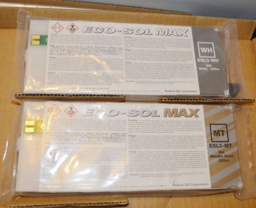 Qty/2 New Sealed Roland ECO-SOL MAX ESL3-WH White &amp; ESL3-MT Metallic Silver