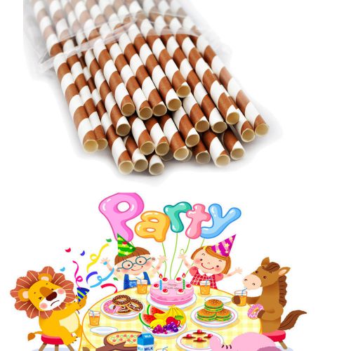 25 x striped paper drinking straws-rainbow mixed brown stripe nice for sale