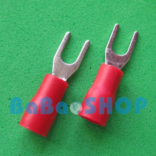 50pcs New Fork Terminal Crimp Spade Wire Connector, #4, 19AMP, 22~16AWG, Red