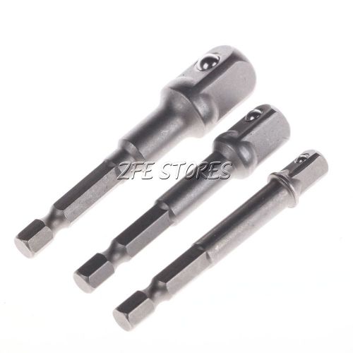 3pcs hex driver bit power drill socket driver extension adapters 1/4 3/8 1/2 for sale