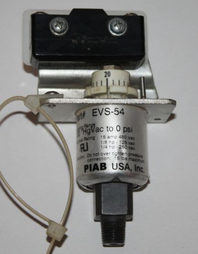 Piab evs-54 vacuum switch, 15amp 125/250vac - 0 psi to 30 hgvac for sale