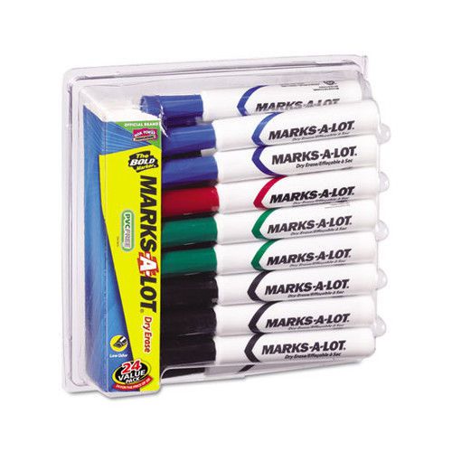 Marks-A-Lot Desk Style Dry Erase Markers, Chisel Tip, 24/Pack