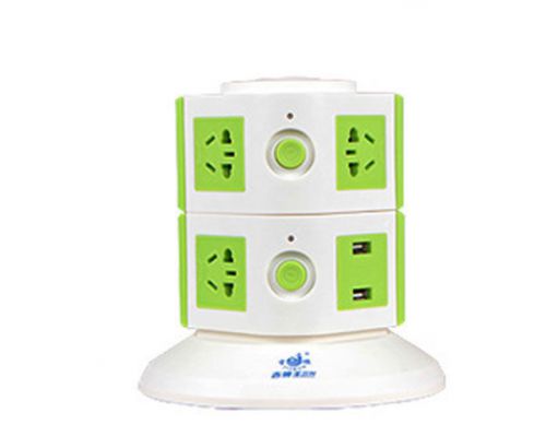 Creative Vertical multifunction+ 2 USB converter Cube outlet power strip Green