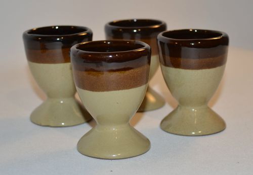 Set of 4 Egg Cup Pottery Beige, Light Brown, Brown