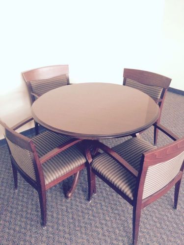 High End Conference table and 4 Custom upholstered chairs 42&#034; round