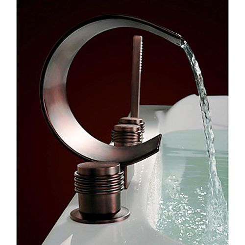 Modern 5 Holes Waterfall Oil Rubbed Bronze Roman Tub Shower Faucet Free Shipping