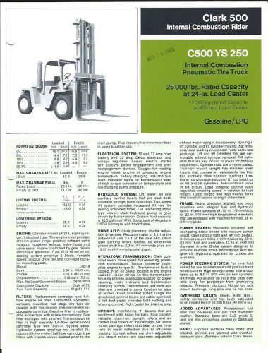 Fork Lift Truck Brochure - Clark - C500 YS 250 - 25,000 lbs - c1975 (LT146)