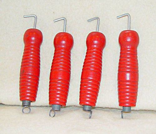 Vntage red painted wood gate spring handle for electric fence farm tool set of 4 for sale