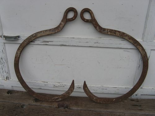 VERY OLD 29 in. SWAMP HOOK PAIR - LOG TONGS - BLACKSMITH FORGED ANTIQUE LOGGING