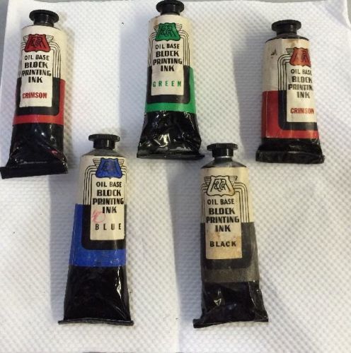 Vintage Favor Ruhl And Co. Oil Base Block Printing Ink Lot Of 5 Tubes