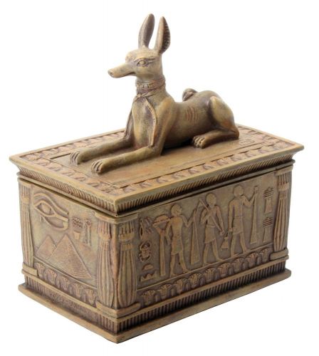Sandstone Colored Anubis Box with Egyptian Detail Bottom Designs