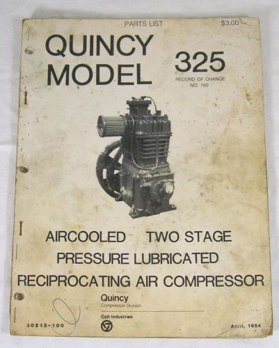 Vintage Quincy Model 325 Air Compressor Parts List Manual
