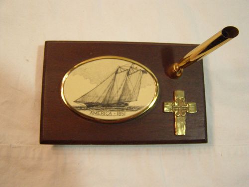 Barlow Design Scrimshaw Ship Pen Holder Desk Set America 1851