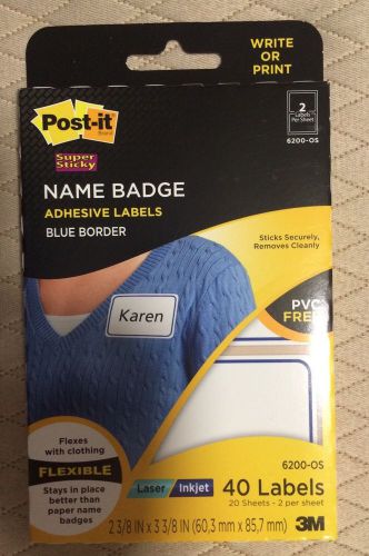 3M Post-it Super Sticky Name Badge Labels w/ Blue Border 40 Labels