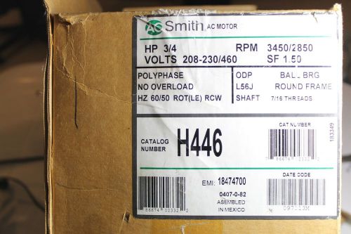 A O Smith AC Motor 3/4 HP RPM 3450 CAT H446