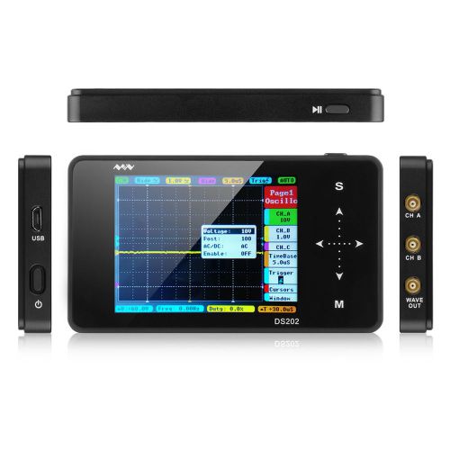 Pocket Size Full Color TFT LCD 2-channel Digital DS202 Oscilloscope 10MSa/s USB