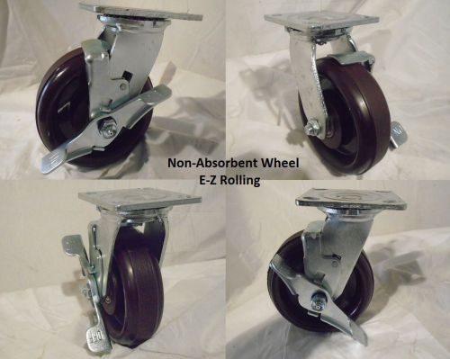 6&#034; x 2&#034; swivel caster polymer wheel precision brg. w/ brake 1400 lb tool box (4) for sale