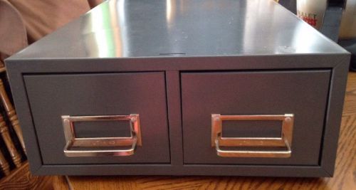 Vntg File Drawer Card Cabinet Lit-Ning Keeper Metal Small Desk Index Organizer