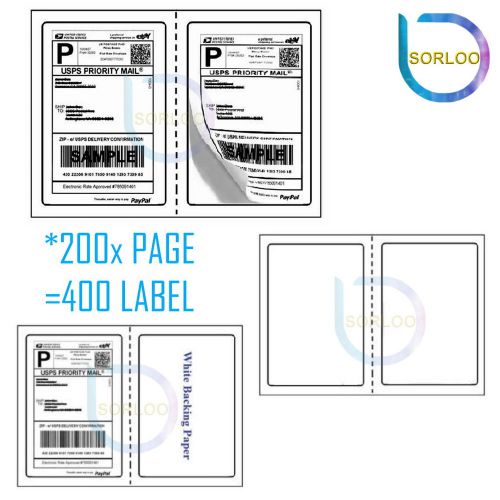 400 Perforated Shipping Labels Round Corner USPS UPS eBay PayPal 2 Labels/Sheet