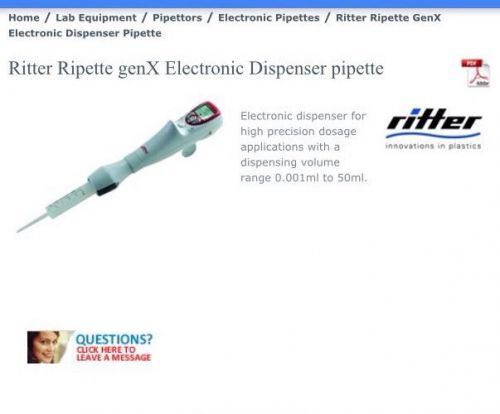 Ritter Ripette GenX Electronic Dispensing Pipettes