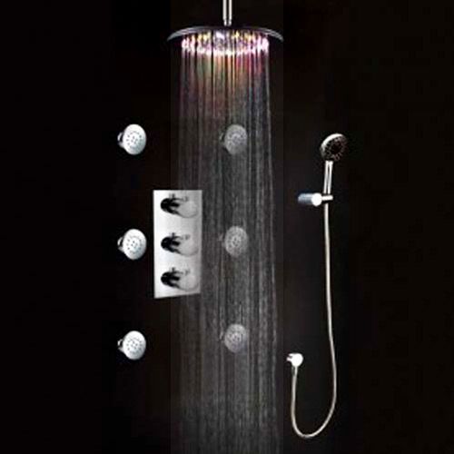 Modern LED Light Ceiling Mount 8&#034; Rain Shower &amp; 6 Bodysprays &amp; Handshower Chrome