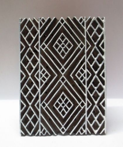 WOODEN HAND CARVED TEXTILE PRINT FABRIC BLOCK STAMP DEEP GROOVES GEOMETRICAL