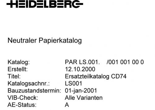 Heidelberg CD 74 - PARTS MANUAL (082)