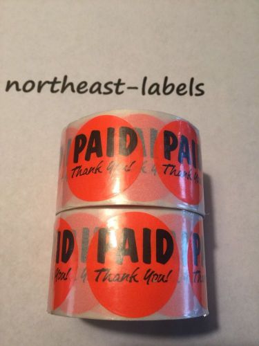2 rolls (1000 stickers)  paid thank you  larger size labels  fl. orange &amp; black