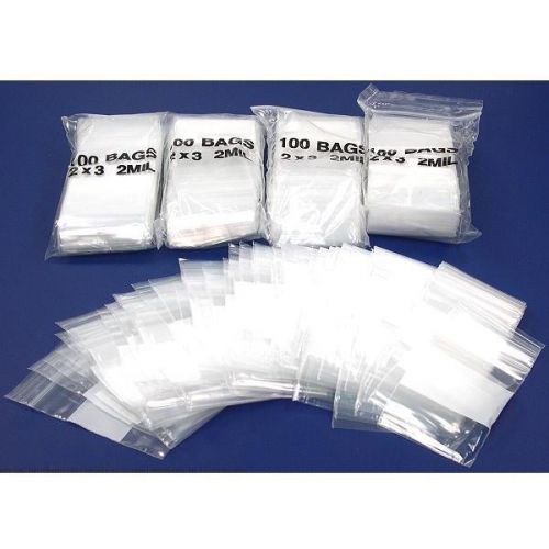 500 White Block Resealable Plastic Bags 2&#034; x 3&#034;