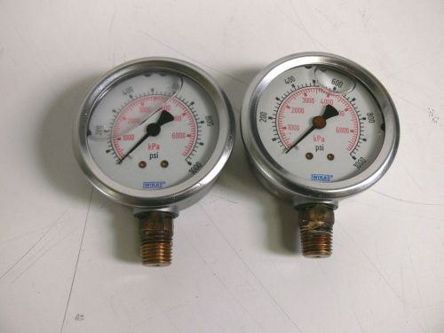 Lot of 2 wika 1000 psi liquid filled 2 1/2&#034; diameter 1/4 npt pressure gauges for sale