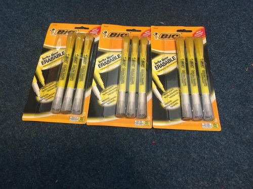 (3) BIC Brite Liner Erasable Highlighters BLERP31YW PACK OF 3 -  9 TOTAL!!! NEW
