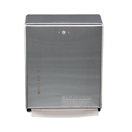 San jamar c-fold/multifold towel dispenser, stainless steel, 11 3/8 x 4 x 14 3/4 for sale
