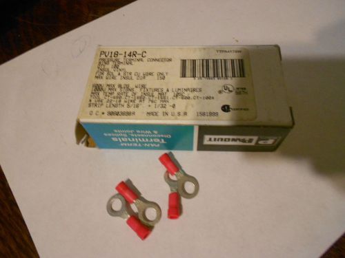 100 panduit pv18-14r-c vinyl insulated 22-18 awg wire red ring terminal 1/4 stud for sale